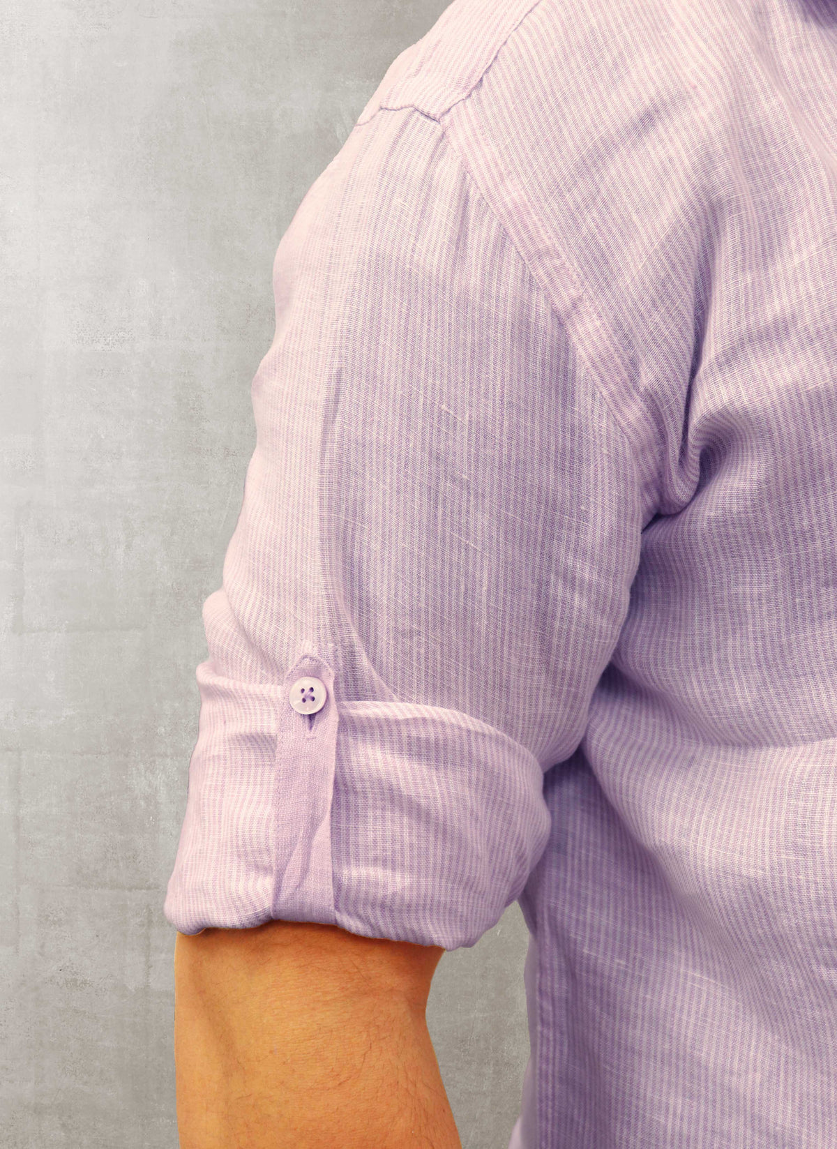men's lavender dress shirt Alexander in Lavender Linen Stripe Shirt, Featuring Custom Roll-up Cuff 18.5 34/35