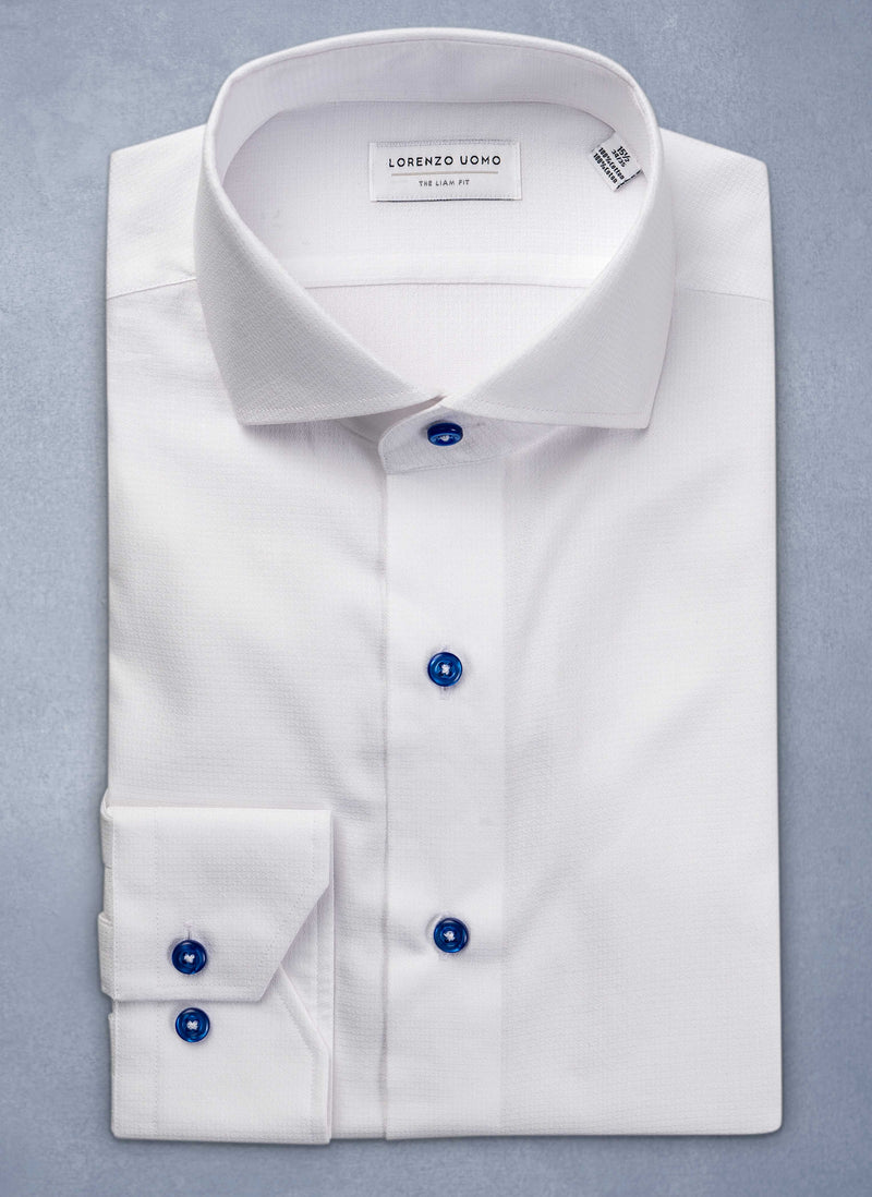 Liam in Solid White with Navy Iridescent Buttons Shirt 16.5 32/33 Liam in Solid White with Navy Iridescent Buttons Shirt 16.5 32/33