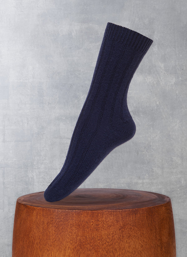 Women's Ribbed Short 75% Cashmere Sock in Navy