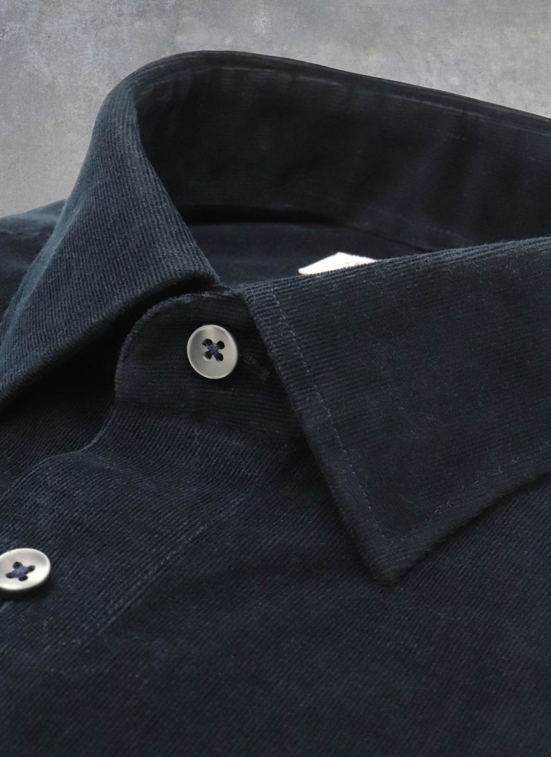 Navy Micro Wale Cord Shirt Collar