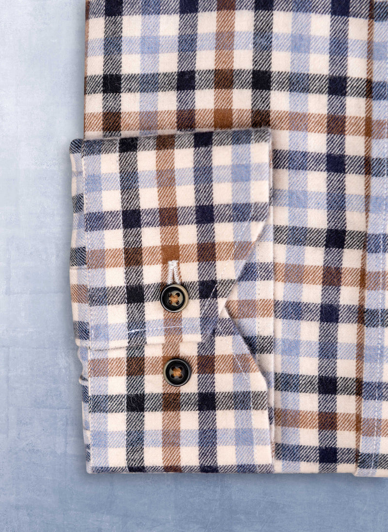 Sport Shirt in Navy and Taupe Plaid Cuff