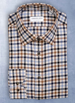 Sport Shirt in Navy and Taupe Plaid