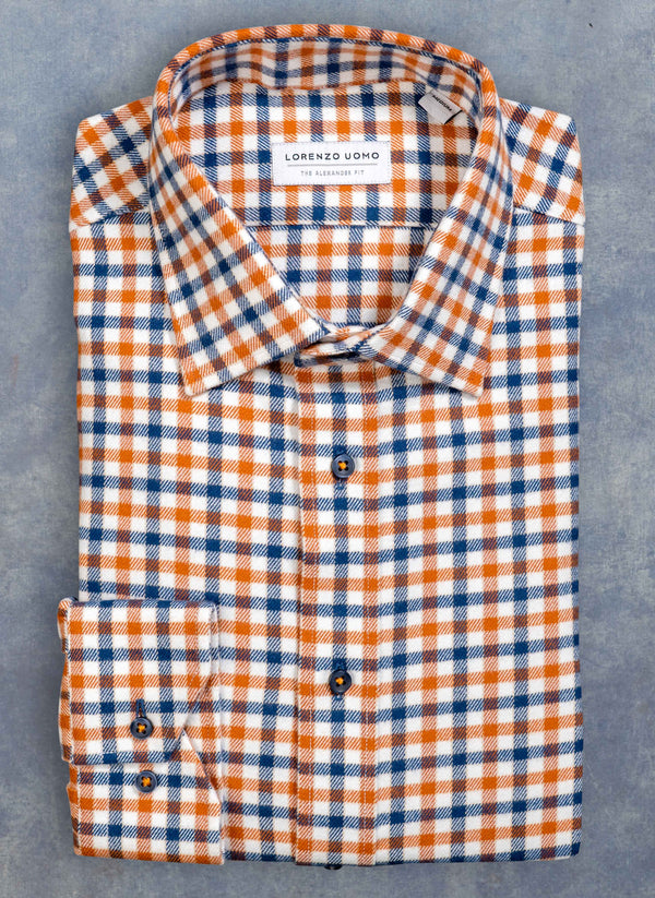 Sport Shirt in Navy and Orange Check