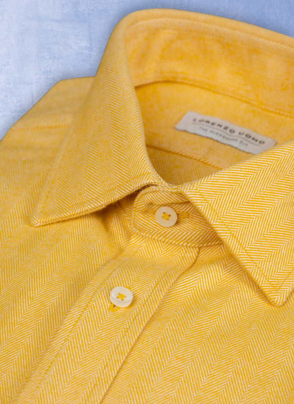 Sport Shirt in Solid Yellow Herringbone Collar