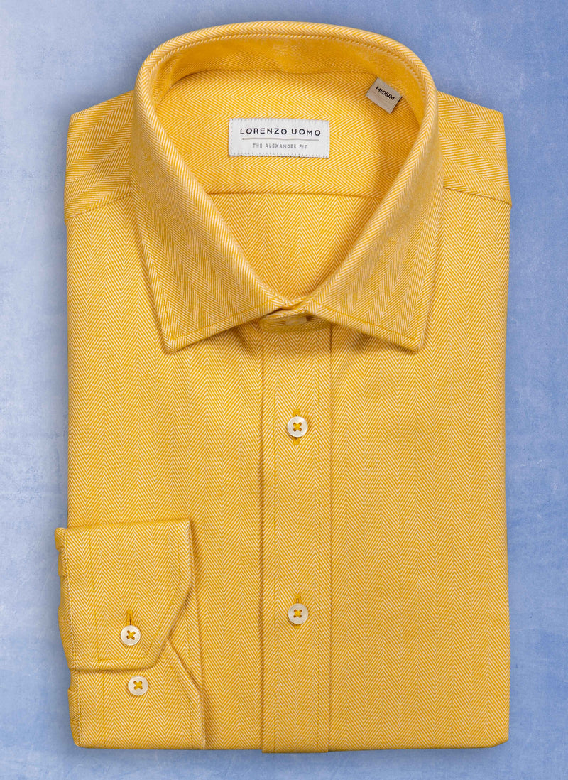 Alexander Sport Shirt in Solid Yellow Herringbone