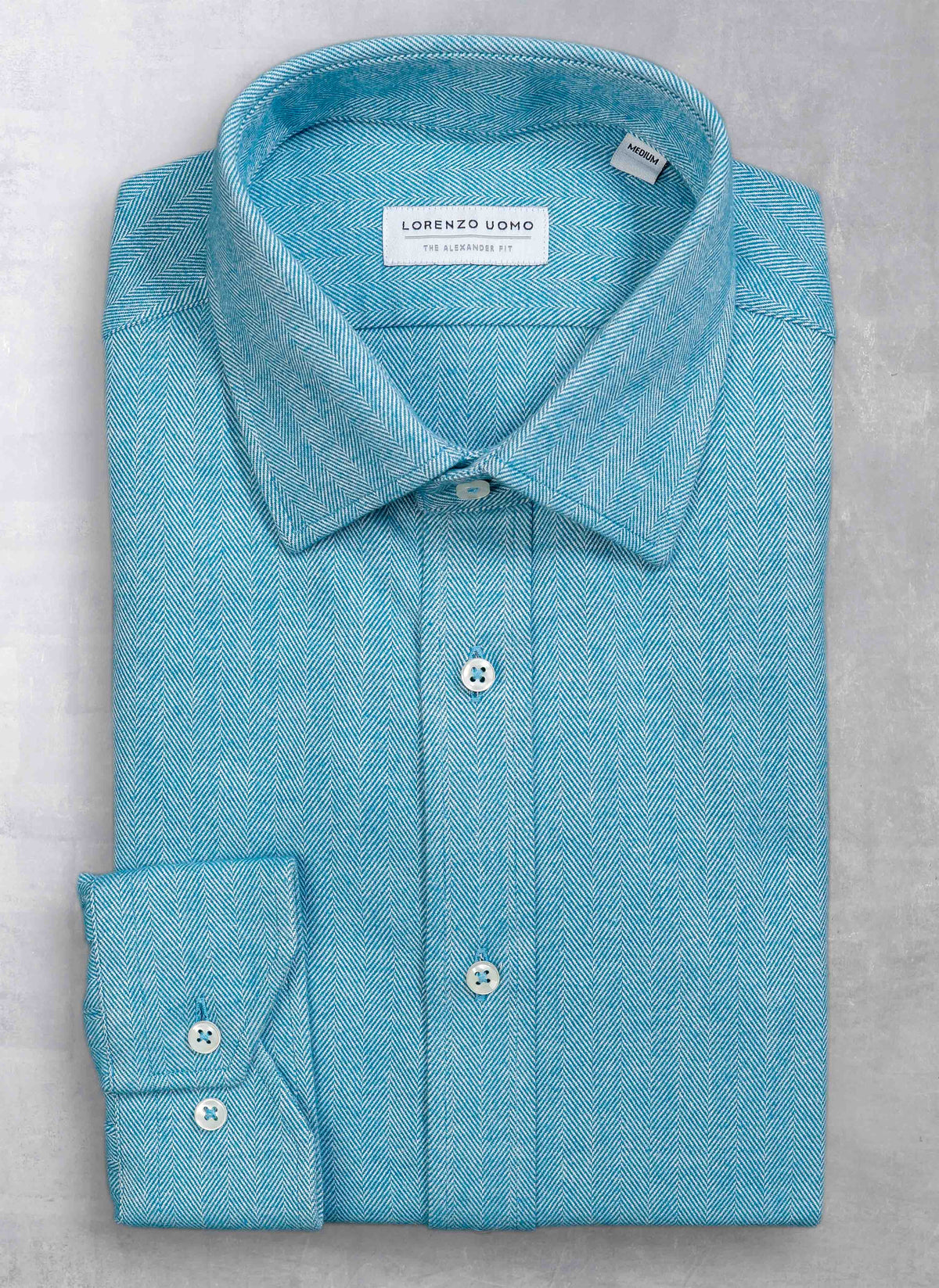 Alexander Sport Shirt in Solid Blue Herringbone XL Alexander Sport Shirt in Solid Blue Herringbone XL