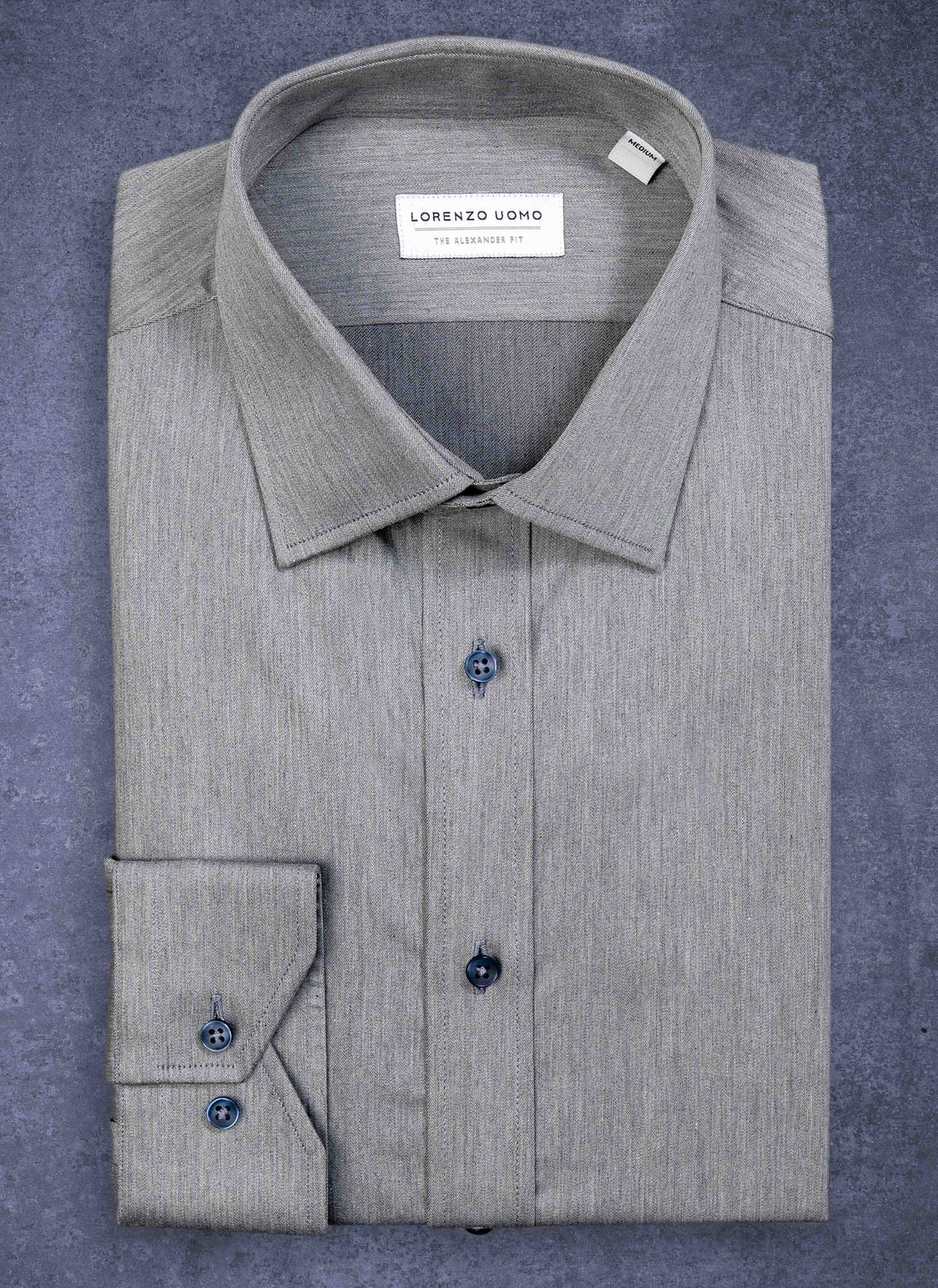 Alexander in Silver Mlange Twill Shirt M Alexander in Silver Mlange Twill Shirt M