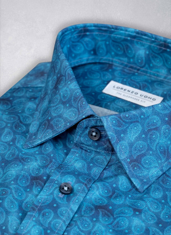 Alexander "Paisley Dark" in Multi-Blue Shirt Collar Detail