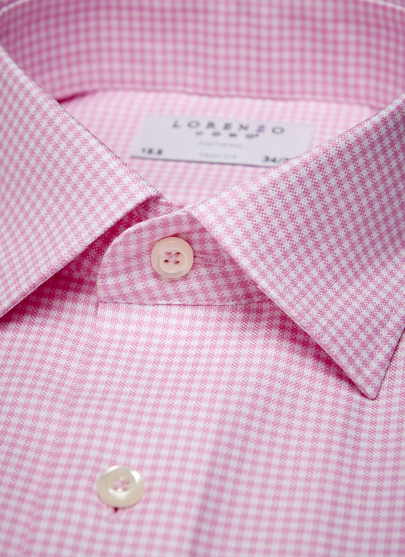  Pink Gingham Shirt collar detail with pink button thread and button hole