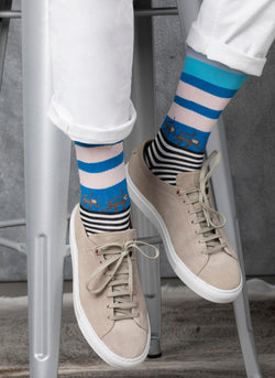 "Monkey Business" Sock in Blue on Suede Sneakers