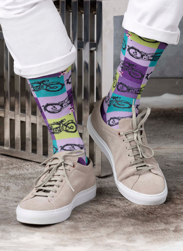 "High on Hog" Sock in Purple on Suede Shoes