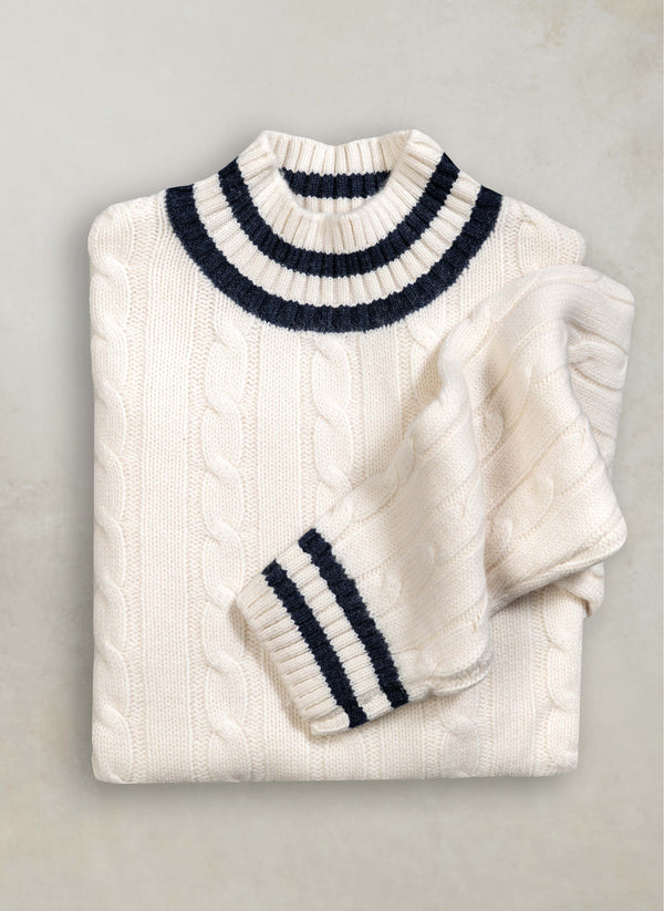 Men's Oslo Cashmere Mock-Neck Cable Sweater in Ivory