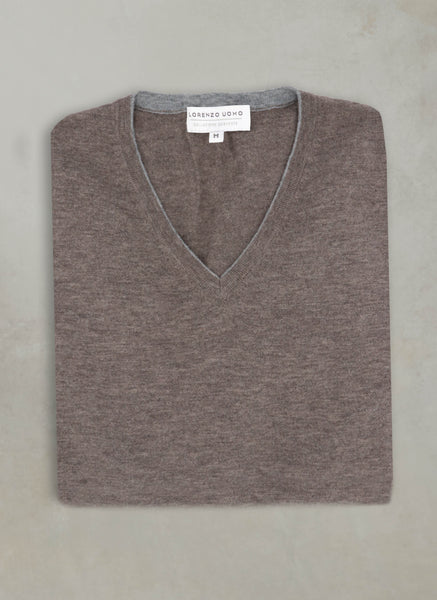 Men's St. Barths Contrast V-Neck Cashmere Sweater in Lavender