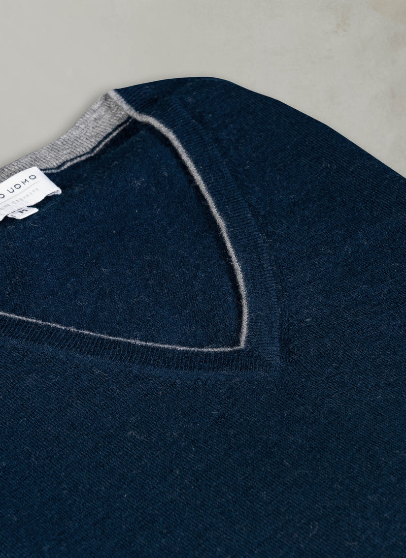 Men's St. Barths Contrast V-Neck Cashmere Sweater in Navy – Lorenzo Uomo