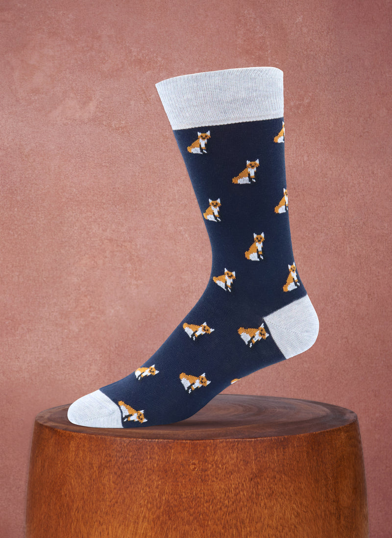 Sitting Fox Sock in Navy