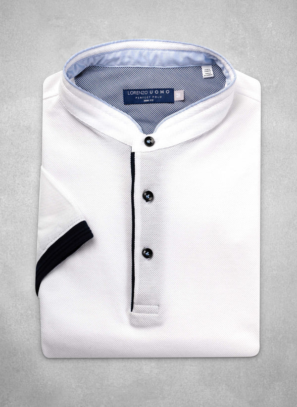 Polo Shirt in Optic White with Banded Collar