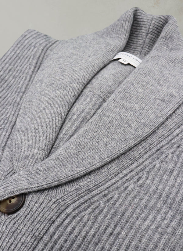 Men's Telluride Cashmere Rib Button Cardigan Sweater in Light Grey Heather