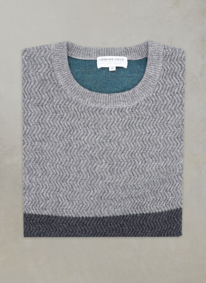 Men's Dolomite Cashmere Herringbone Sweater in Tonal Grey