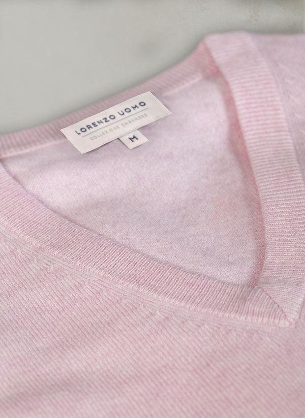 Men's Tribeca V-Neck Cashmere Sweater in Light Pink