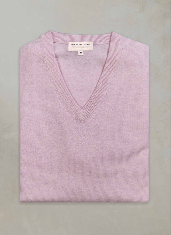 Men's Tribeca V-Neck Cashmere Sweater in Light Pink