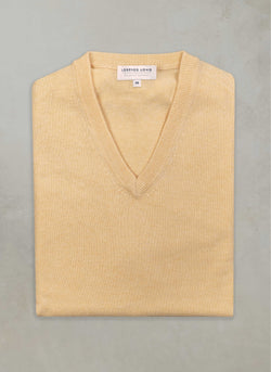 flat lay image of our yellow v-neck cashmere sweater