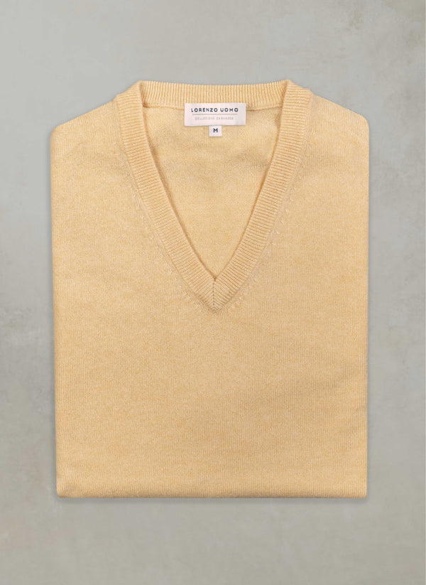 flat lay image of our yellow v-neck cashmere sweater