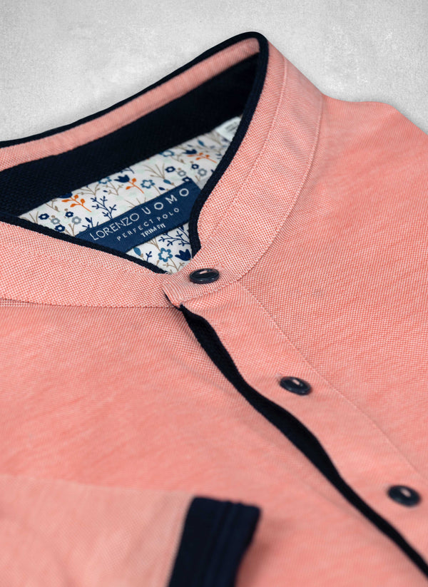 Polo Shirt with Band Collar in Coral Sherbet Collar 