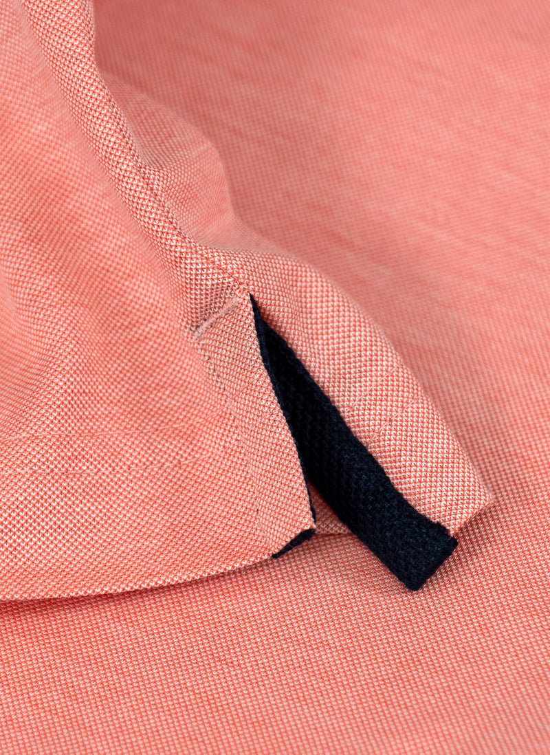 Polo Shirt with Band Collar in Coral Sherbet Shirt Tab in Navy
