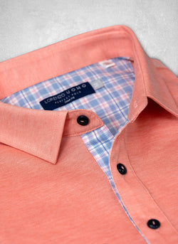 Polo Shirt in Coral Sherbet Collar with plaid details