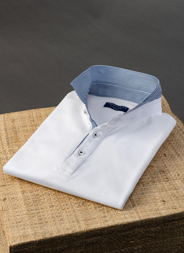Polo Shirt in Optic White Detailed Pop Collar 