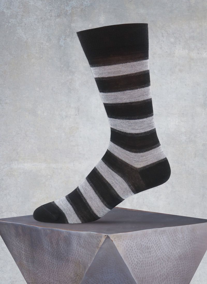 Merino Wool Dual Stripe Sock in Black and Light Grey