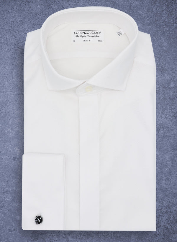 Alexander Textured Diamond Pattern in White Formal French Cuff Shirt