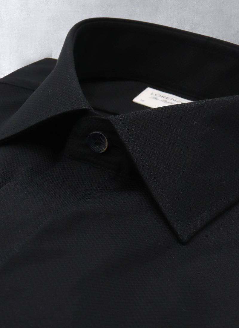 Alexander Solid Textured French Cuff Shirt in Black