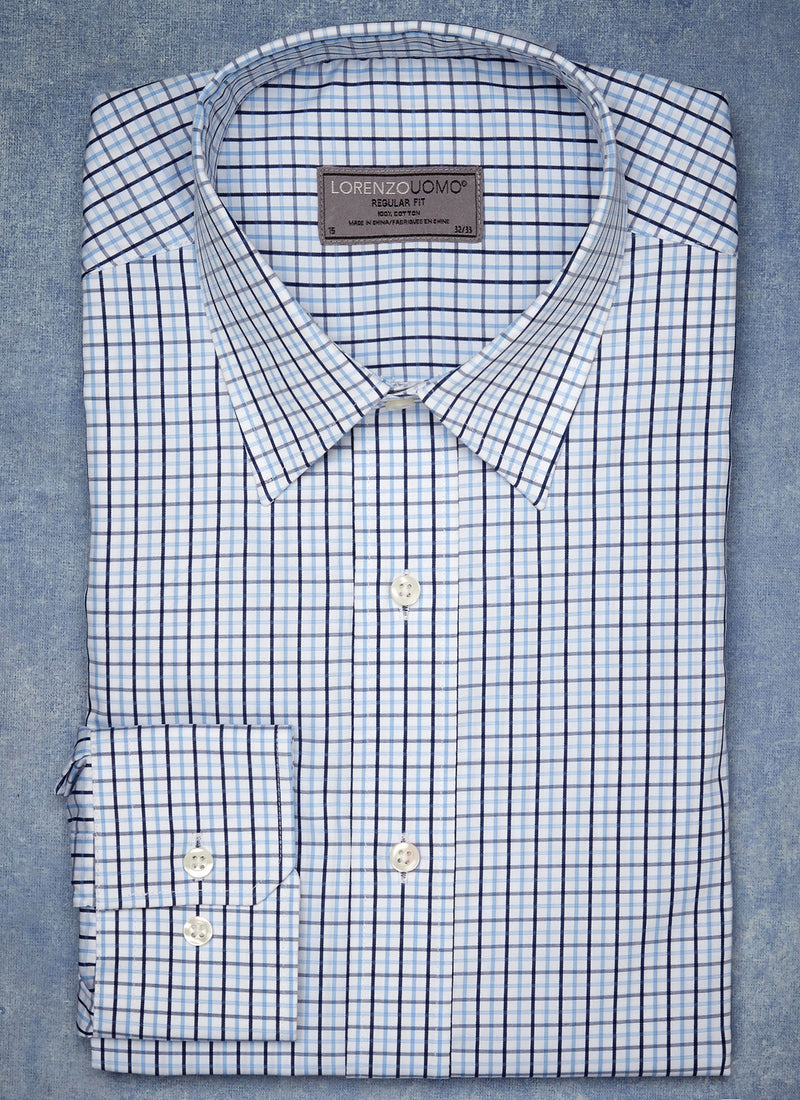 William Fullest Fit Shirt in Blue Windowpane Lorenzo Uomo William Fullest Fit Shirt in Blue Windowpane Lorenzo Uomo