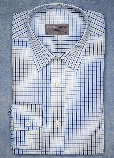 William Fullest Fit Shirt in Blue Windowpane – Lorenzo Uomo