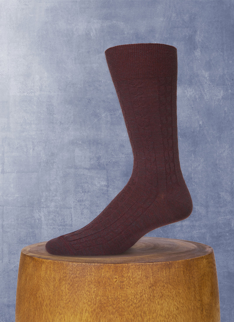 Merino Wool Cable Prugna Sock in Purple