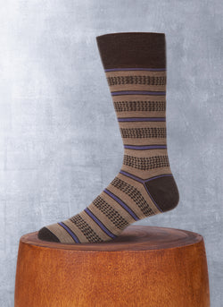 Merino Wool Houndstooth Stripe Sock in Brown