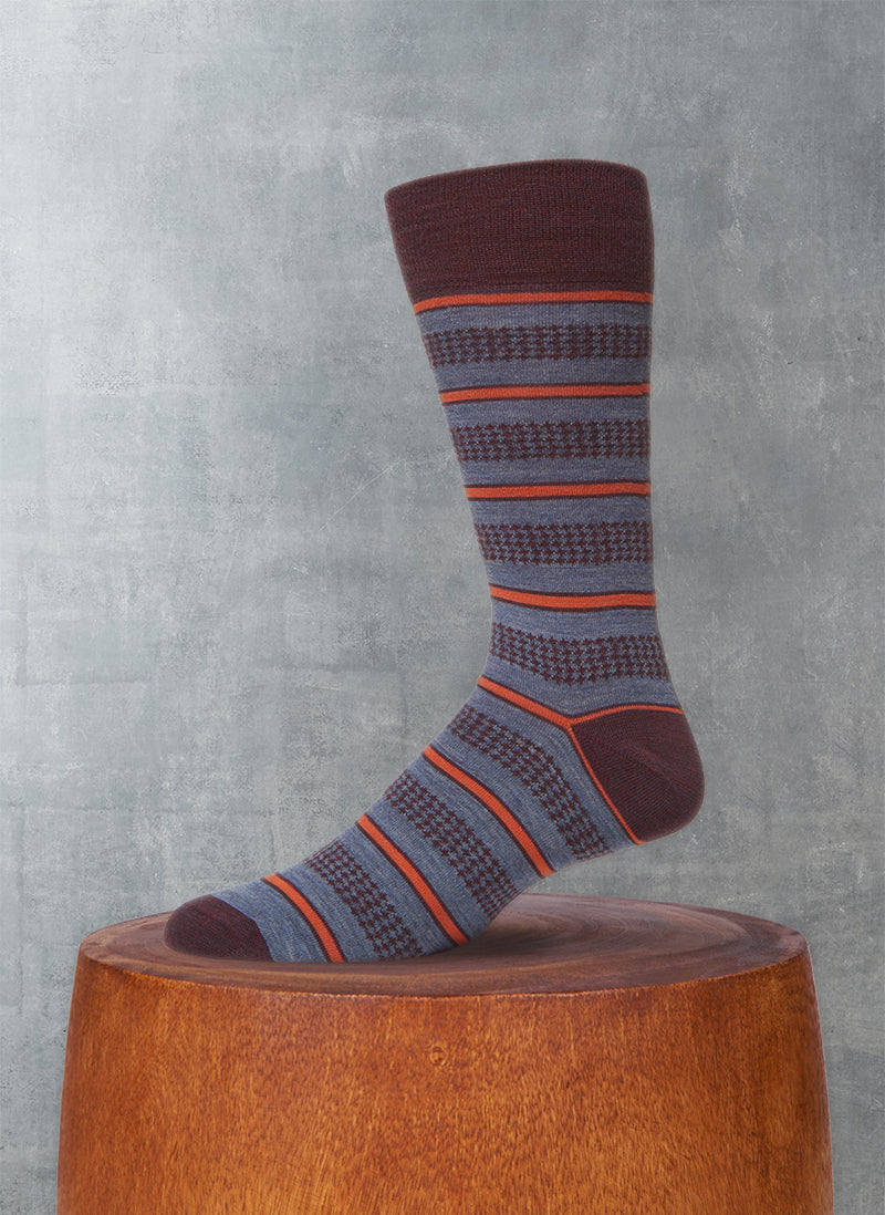 Merino Wool Houndstooth Sock in Burgundy