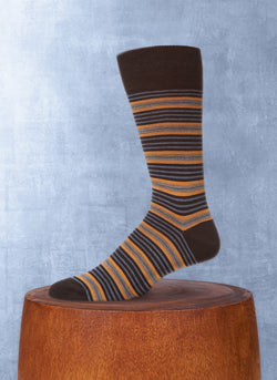 Merino Wool Thin and Thick Stripe Sock in Brown