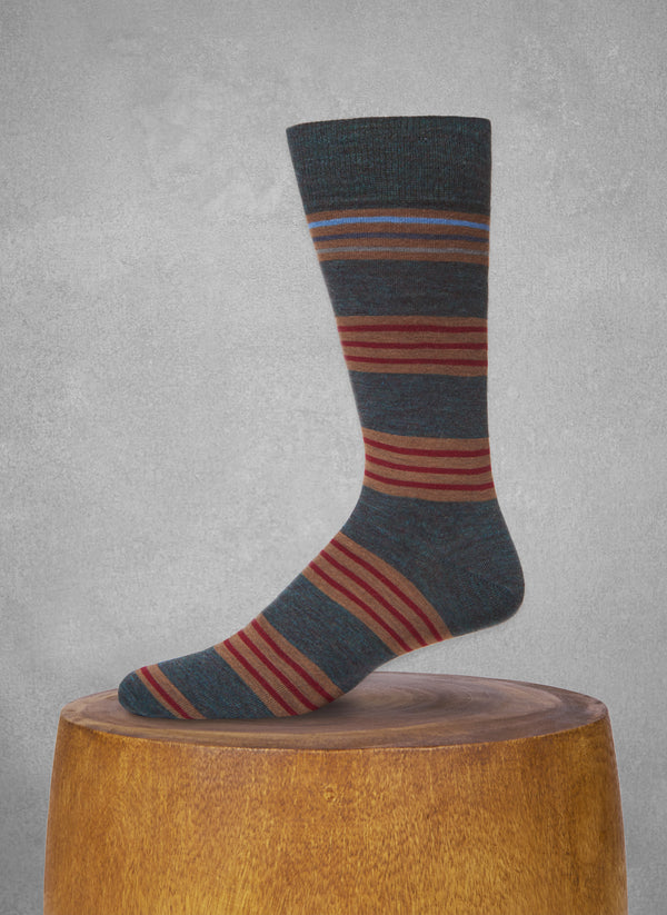 Merino Wool Contrast Top Stripe Sock in Teal