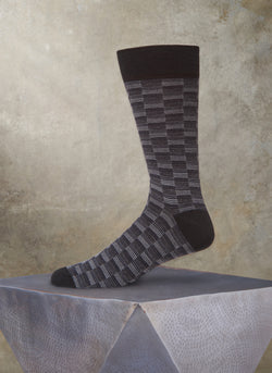 Merino Wool Repeated Rectangles Sock in Black