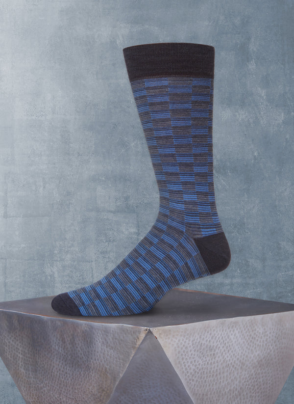 Merino Wool Repeated Rectangles Sock in Navy