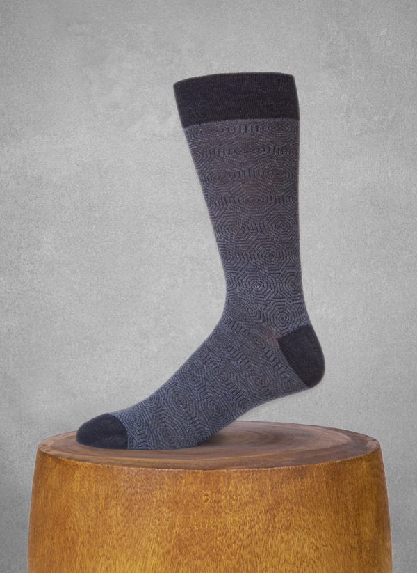 Merino Wool Hexagon Sock in Navy