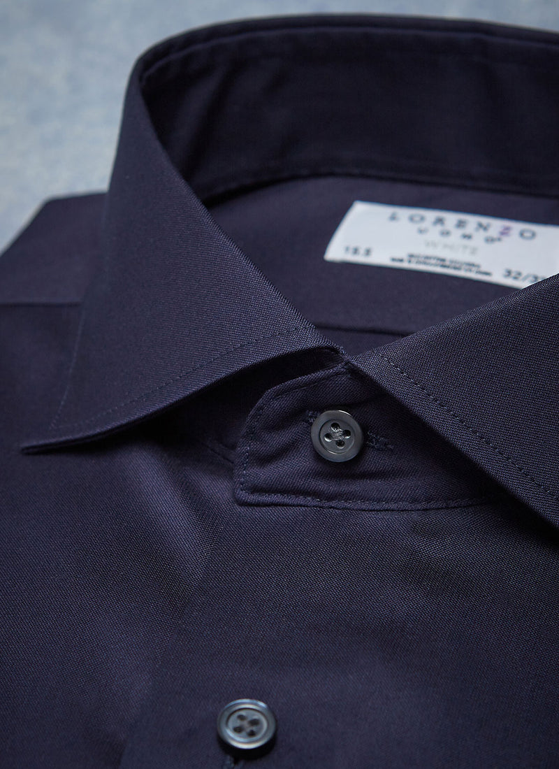 Navy Poplin Shirt Collar Detail