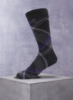 Merino Wool Plaid Sock in Purple