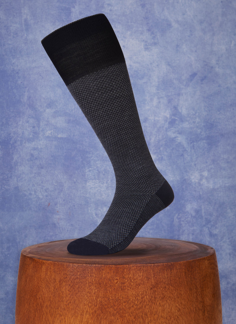 Merino Wool Over the Calf Checker Sock in Navy
