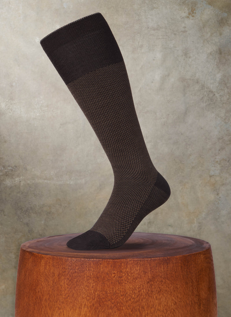 Merino Wool Over the Calf Checker Sock in Brown