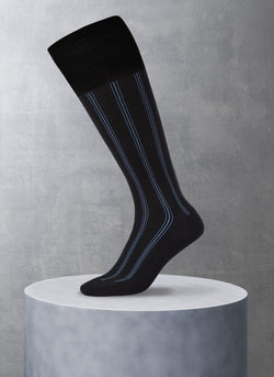 Merino Vertical Over the Calf Stripe Sock in Black