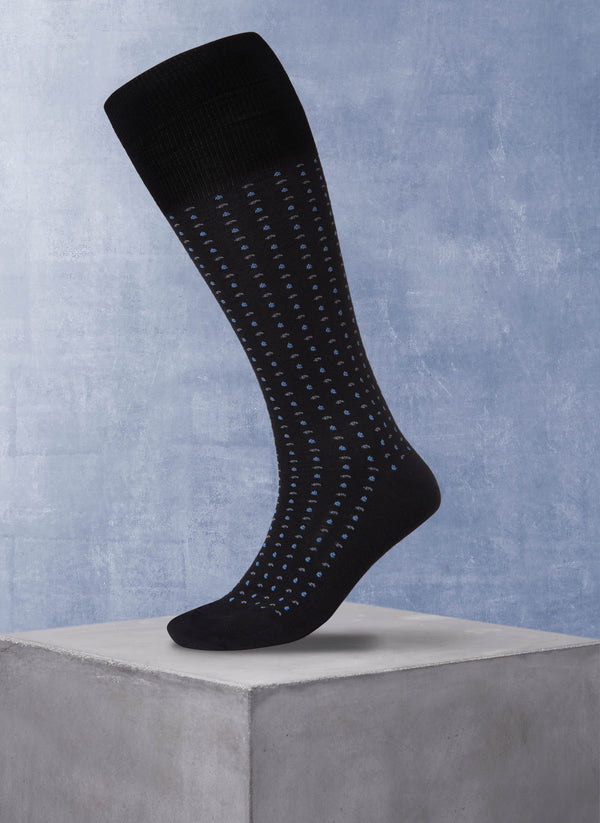 Merino Micro Paisley Over the Calf Sock in Black