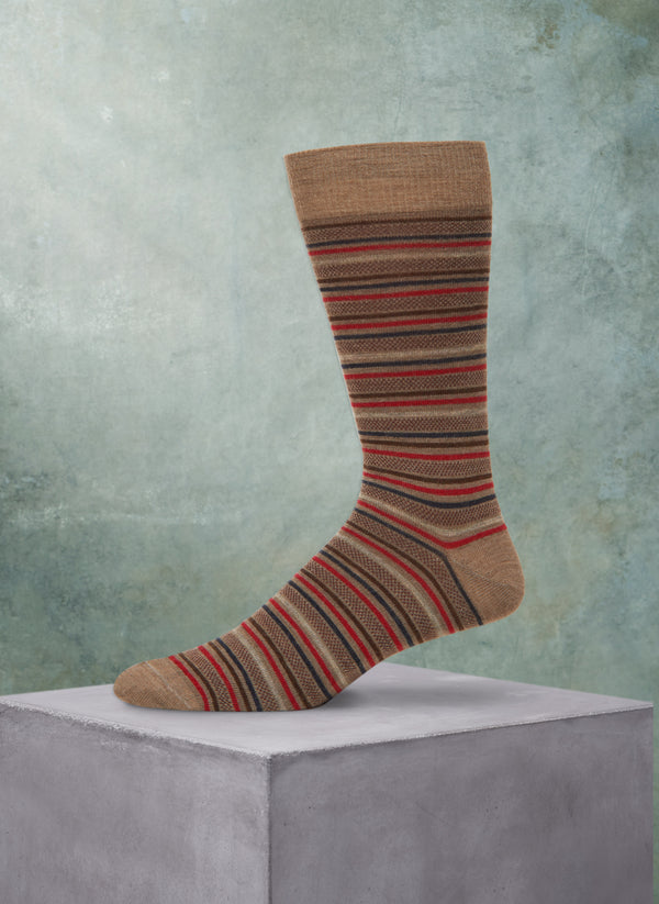 Merino Wool Oxford Stripe Sock in Taupe
